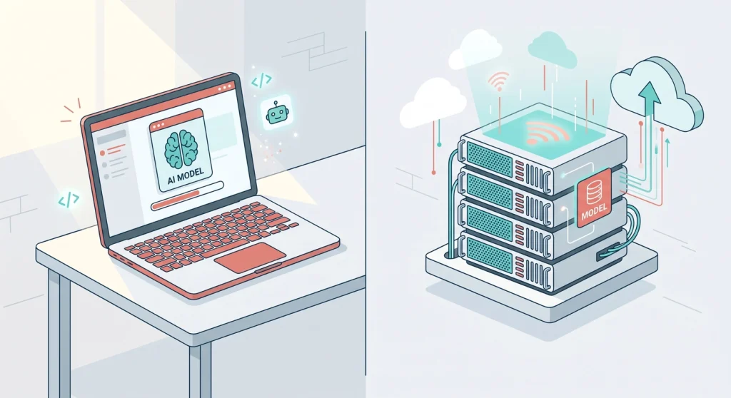 Comparison of running a RAG chatbot model locally on a laptop versus a hosted cloud API
