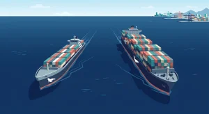 Docker vs Podman comparison illustrated as two container ships representing different container runtime approaches