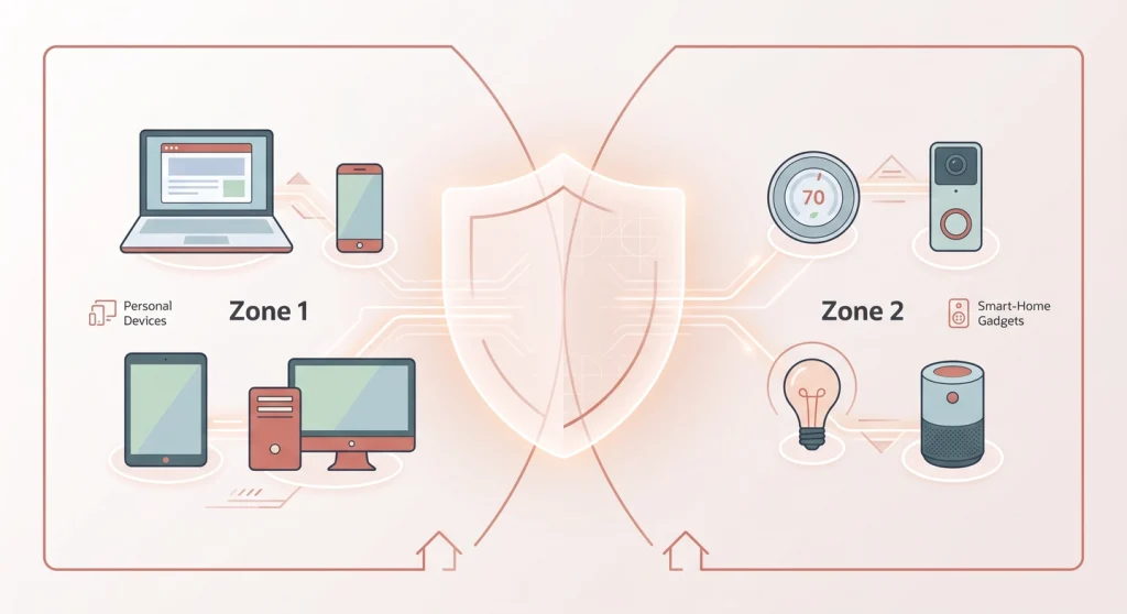 Diagram showing smart-home devices segmented onto a separate network for security